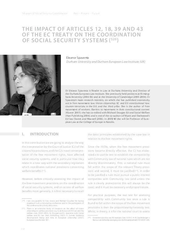 The impact of articles 12, 18, 39 and 43 of the EC Treaty on the coordination of social security systems Thumbnail
