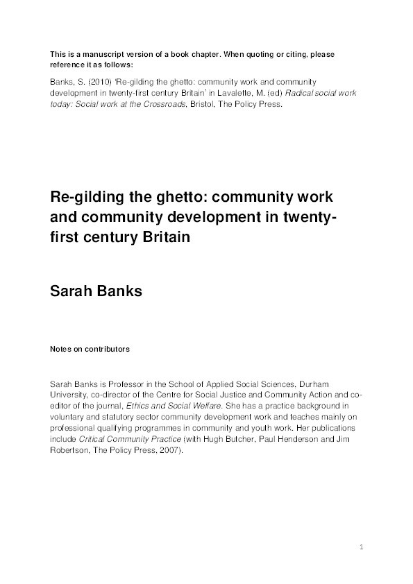 Re-gilding the ghetto: community work and community development in 21st-century Britain Thumbnail