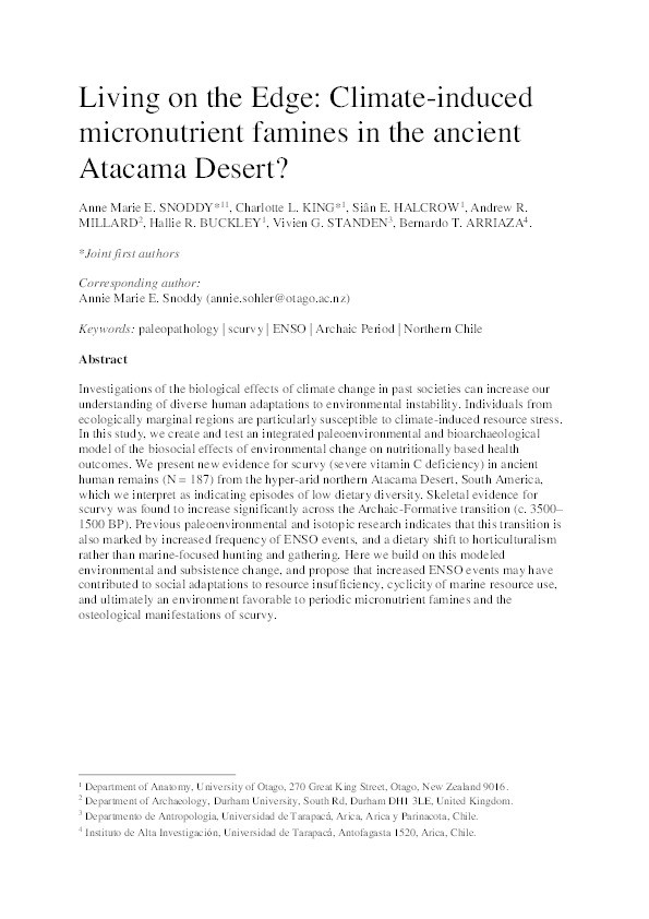 Living on the Edge: Climate-induced micronutrient famines in the ancient Atacama Desert? Thumbnail
