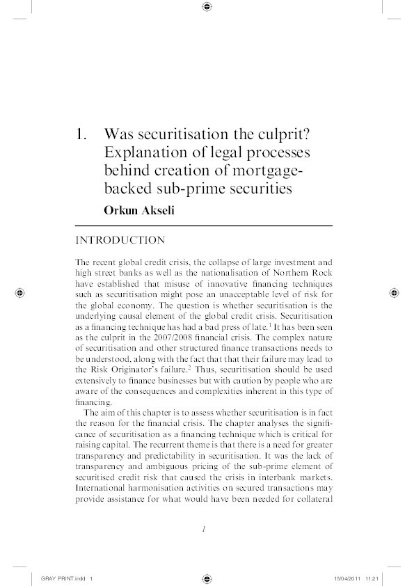 Was Securitisation the Culprit? Explanation of legal processes behind creation of mortgage-backed sub-prime securities Thumbnail
