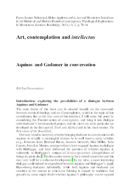 Art, Contemplation and intellectus. Aquinas and Gadamer in conversation Thumbnail