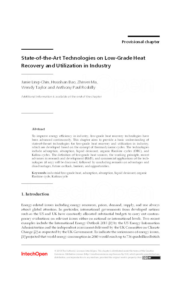 State-of-the-Art Technologies on Low-Grade Heat Recovery and Utilization in Industry Thumbnail