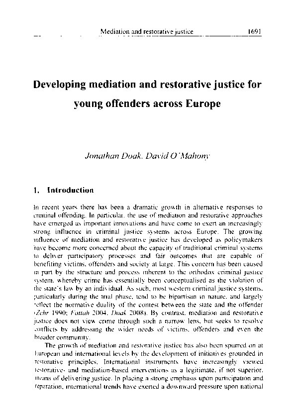 Developing Mediation and Restorative Justice for Young Offenders across Europe Thumbnail