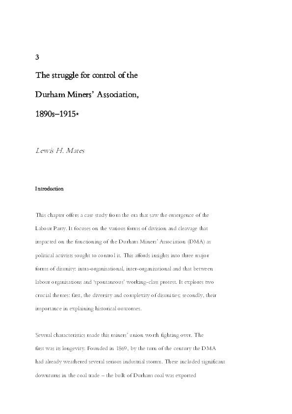 The struggle for control of the Durham Miners' Association, 1890s-1915 Thumbnail