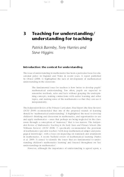 Teaching for understanding/understanding for teaching Thumbnail