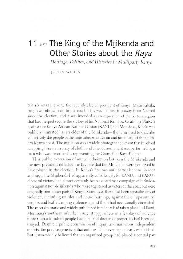 The King of the Mijikenda, and other stories about the kaya. Heritage, politics and histories in multi-party Kenya Thumbnail