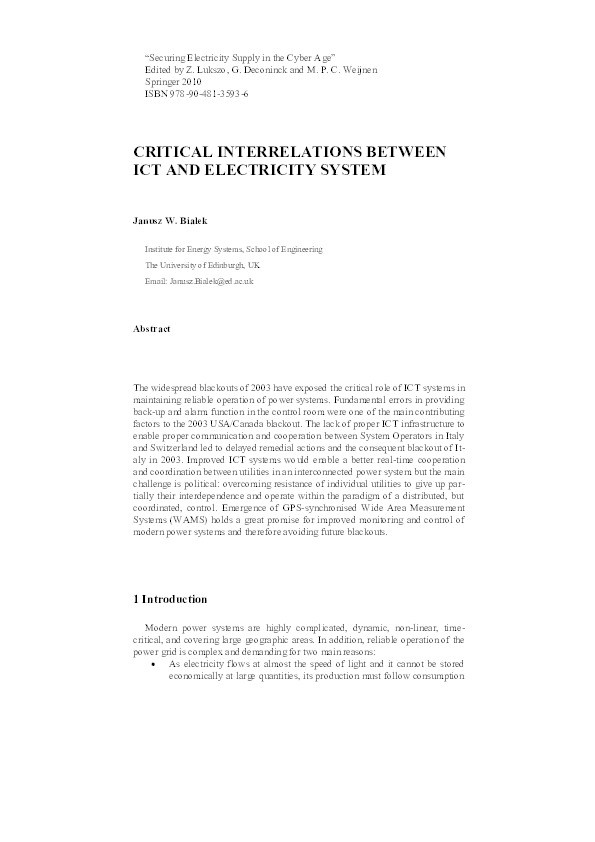Critical Interrelations Between ICT and Electricity System Thumbnail