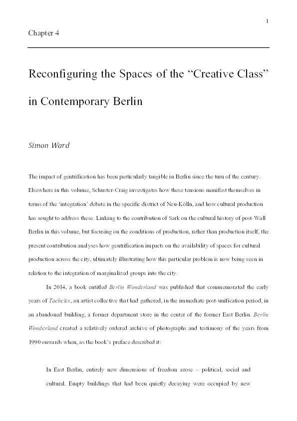 Reconfiguring the Spaces of the “Creative Class” in Contemporary Berlin Thumbnail