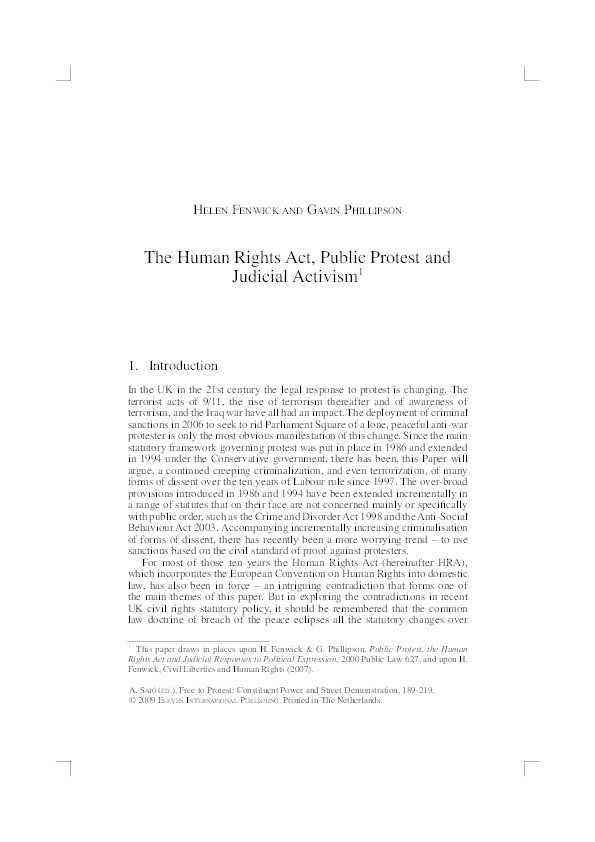 The Human Rights Act, public protest and judicial activism Thumbnail
