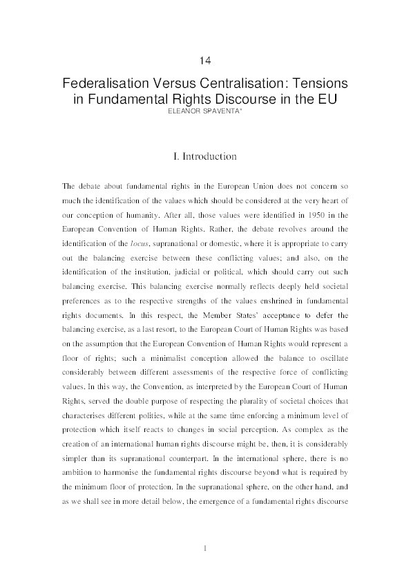 Federalisation versus Centralisation: tensions in fundamental rights discourse in the EU Thumbnail