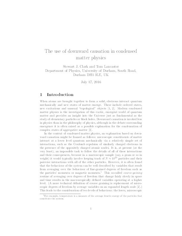 The Use of Downward Causation in Condensed Matter Physics Thumbnail