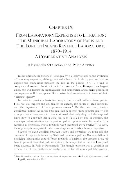 From laboratory expertise to litigation. The municipal laboratory of Paris and the Inland Revenue laboratory in London, 1870-1914: A Comparative Analysis Thumbnail