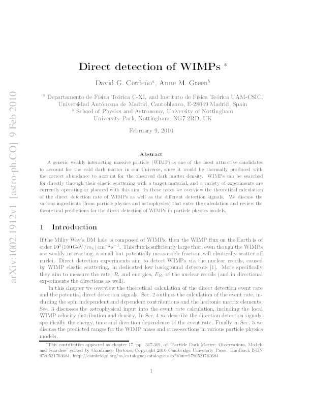 Direct detection of WIMPs Thumbnail