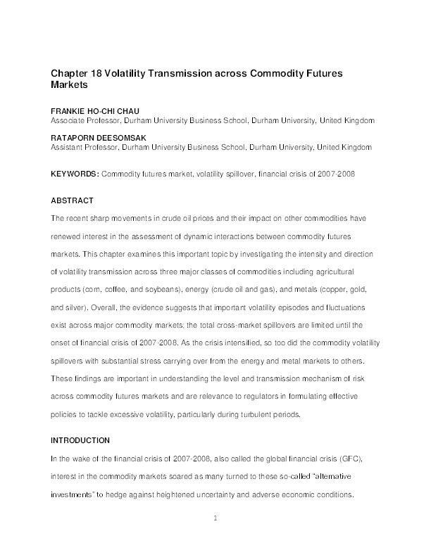 Volatility Transmission across Commodity Futures Markets Thumbnail
