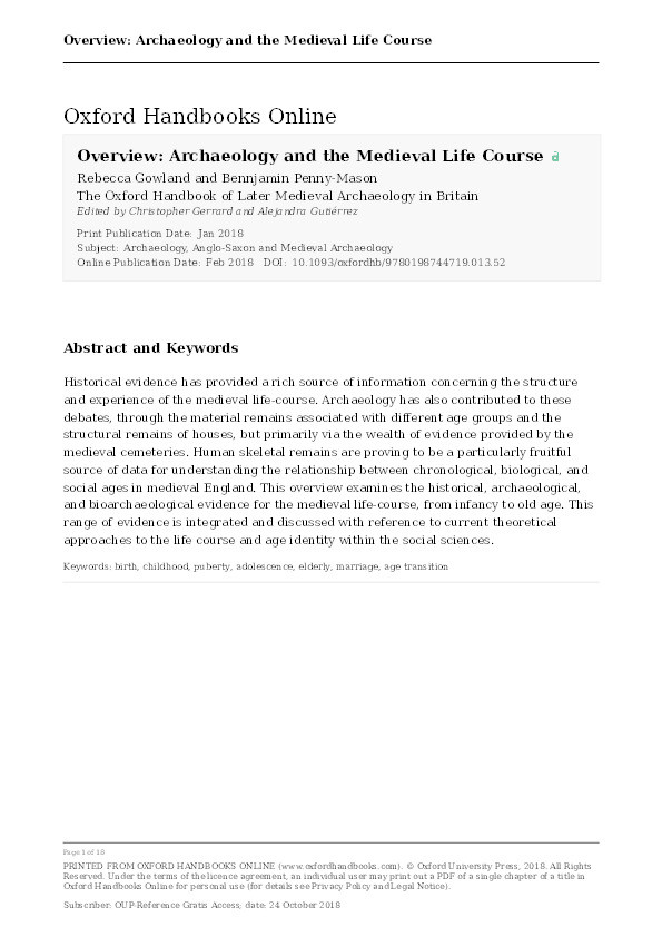 Overview: Archaeology and the Medieval Life-Course Thumbnail