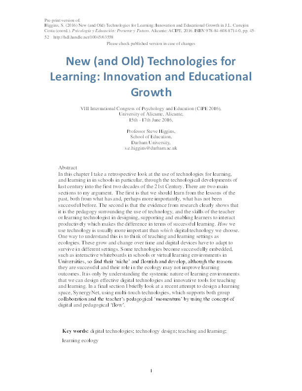 New (and Old) Technologies for Learning: Innovation and Educational Growth Thumbnail