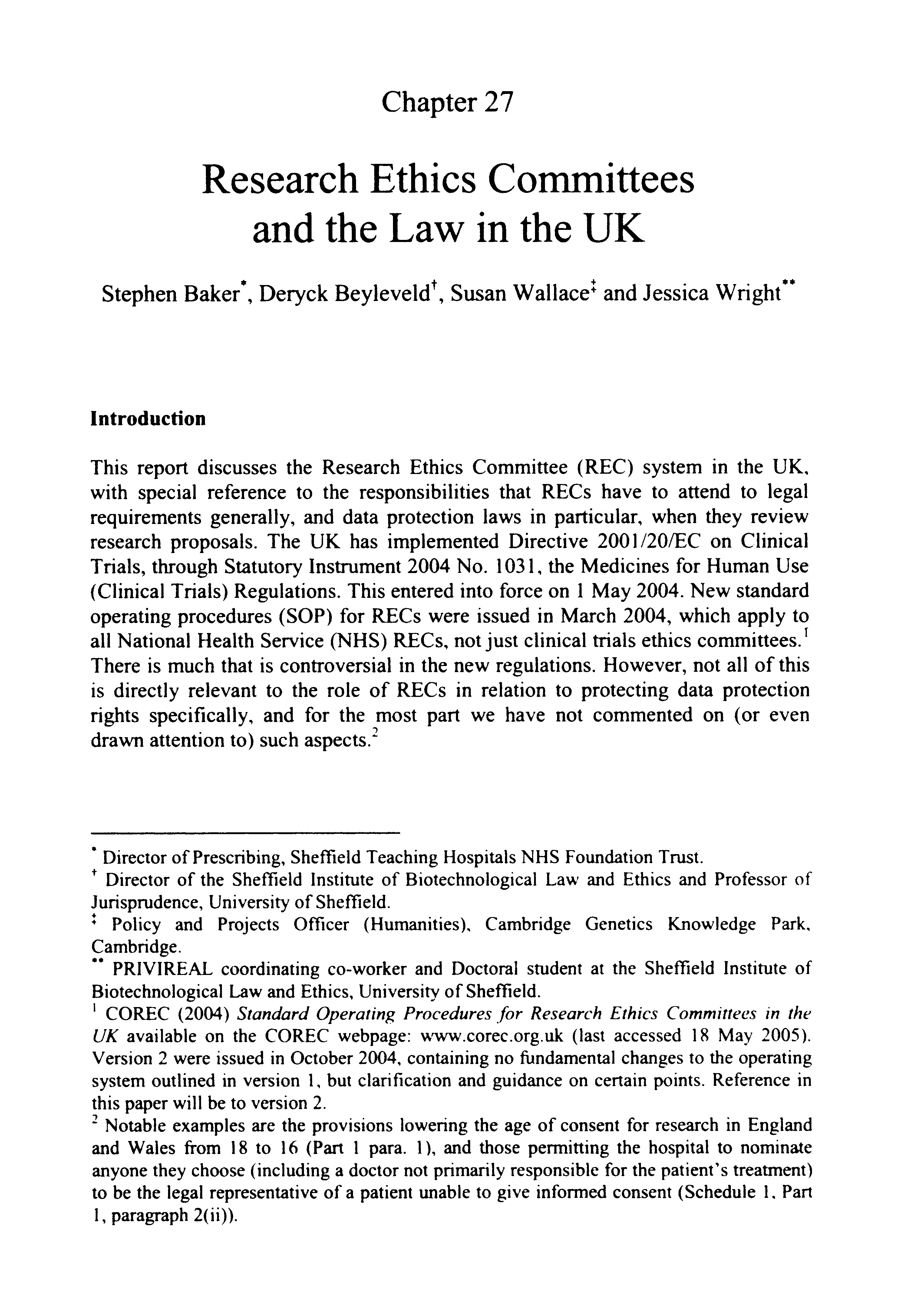 Research Ethics Committees and the Law in the UK Thumbnail