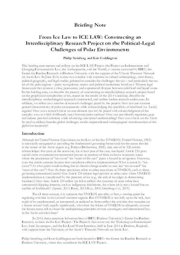 From Ice Law to ICE LAW: Constructing an Interdisciplinary Research Project on the Political-Legal Challenges of Polar Environments Thumbnail