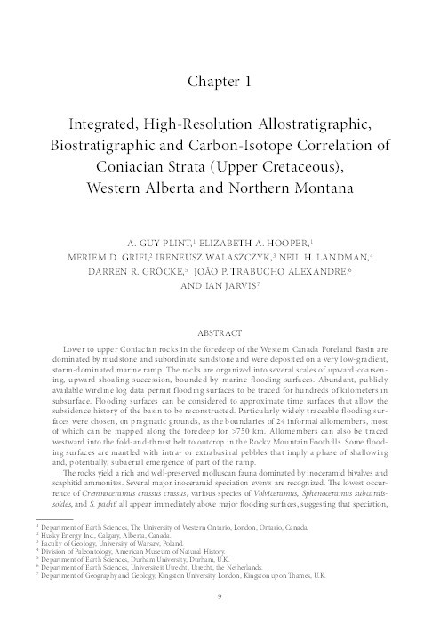 Integrated, high-resolution allostratigraphic, biostratigraphic and carbon-isotope correlation of Coniacian strata (Upper Cretaceous), western Alberta and northern Montana Thumbnail