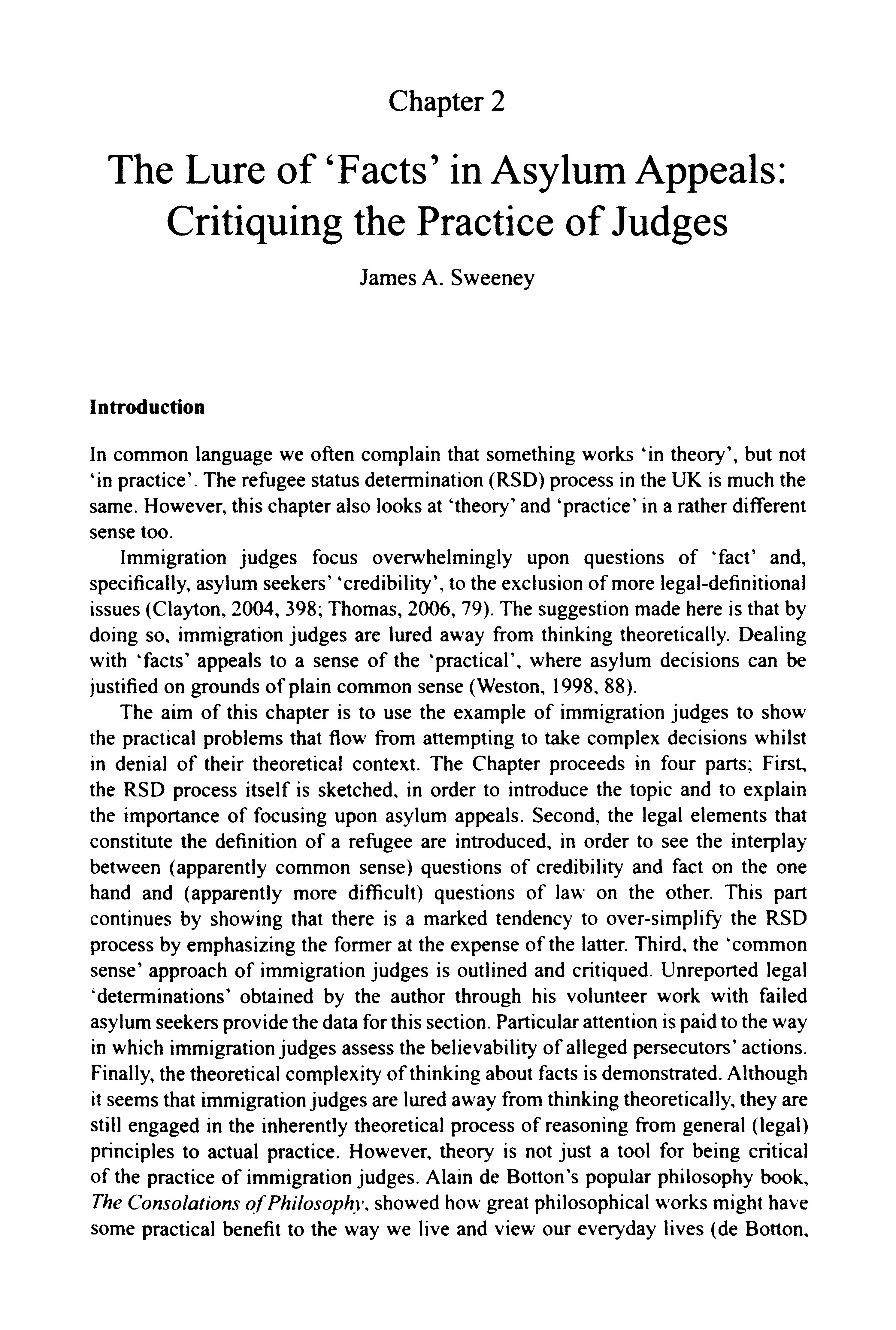 The ‘lure’ of facts in asylum appeals: critiquing the practice of judges Thumbnail