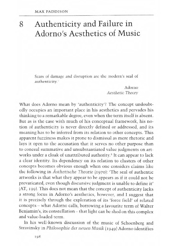 'Authenticity and Failure in Adorno's Aesthetics of Music' Thumbnail
