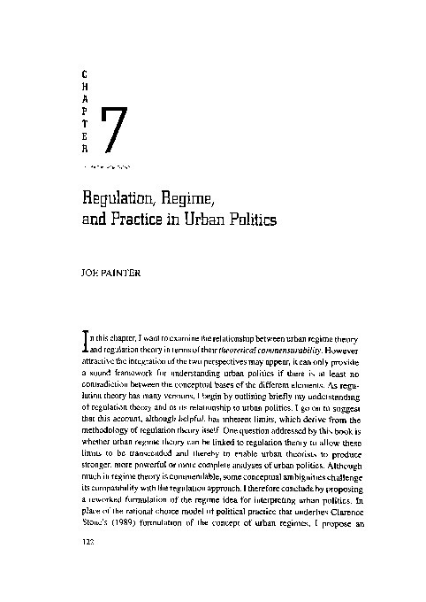 Regulation, regime and practice in urban politics Thumbnail