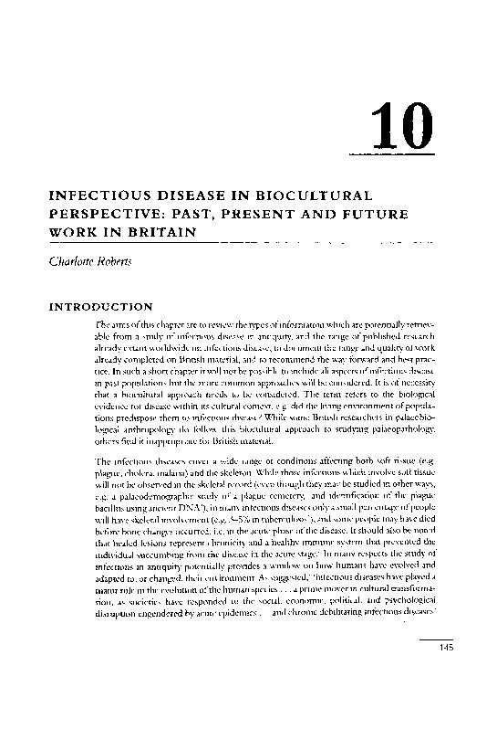 Infectious disease in biocultural perspective: past, present and future work in Britain Thumbnail