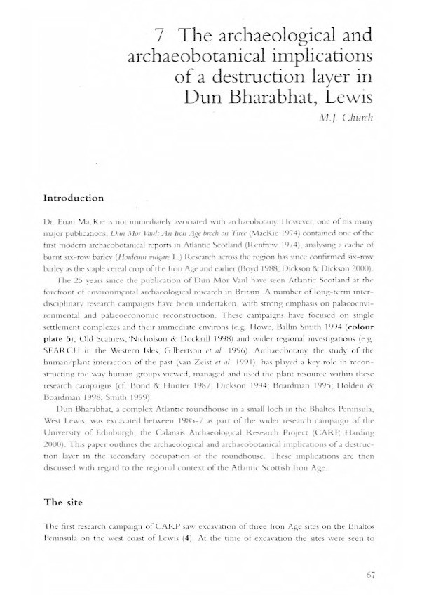 The archaeological and archaeobotanical implications of a destruction layer in Dun Bharabhat, Lewis Thumbnail