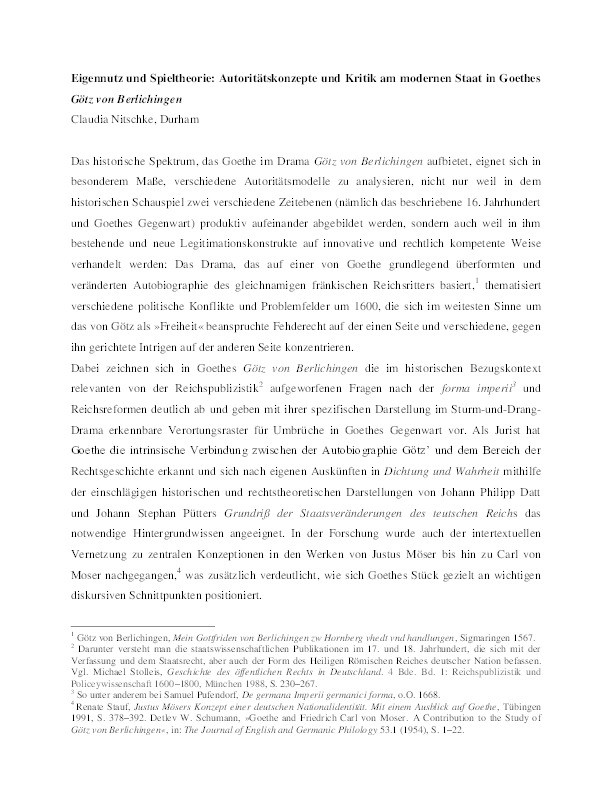 Eigennutz und Spieltheorie: Autoritätskonzepte und Kritik am modernen Staat in Goethes Götz von Berlichingen Thumbnail