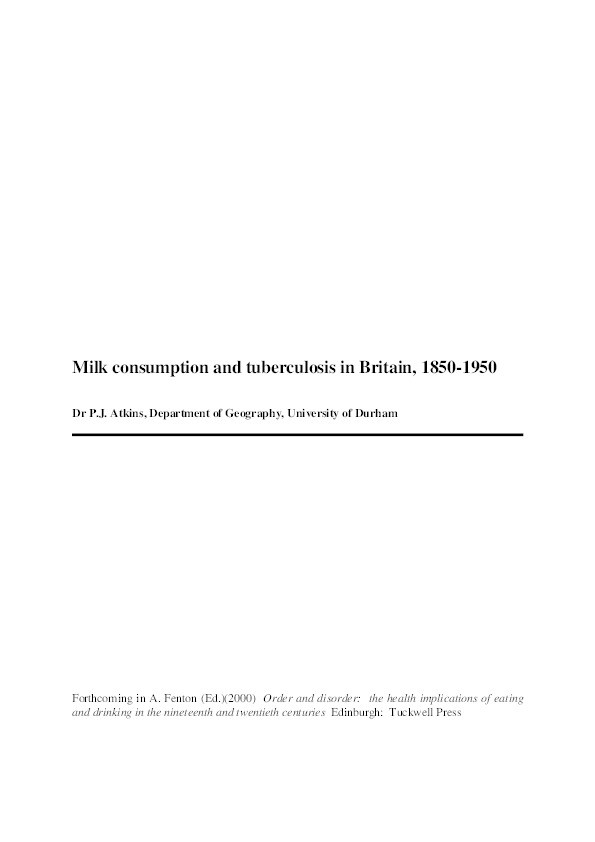 Milk consumption and tuberculosis in Britain, 1850-1950 Thumbnail