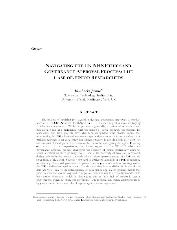 Navigating the UK NHS Ethics and Governance Approval Process: The Case of Junior Researchers Thumbnail