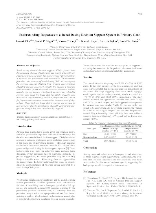 Understanding responses to a renal dosing decision support system in primary care Thumbnail