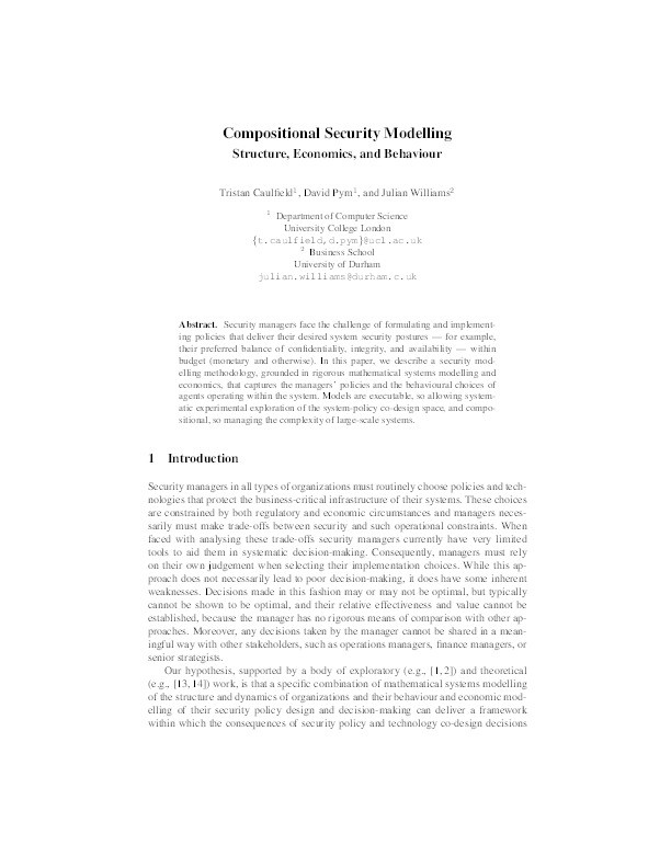 Compositional Security Modelling Structure, Economics, and Behaviour Thumbnail