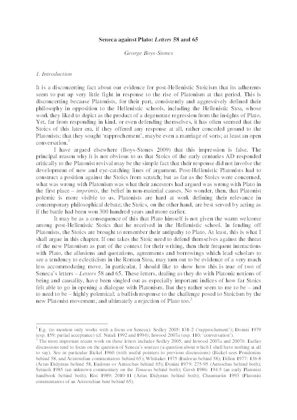 Seneca Against Plato: Letters 58 and 65 Thumbnail