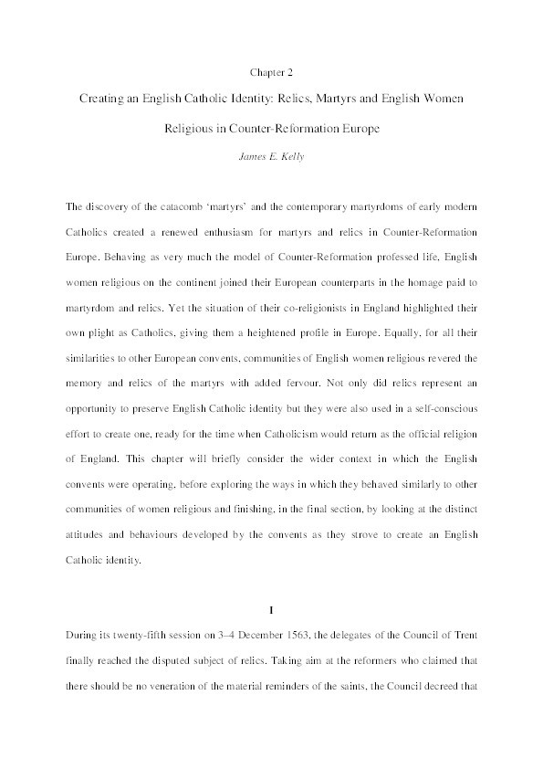 Creating an English Catholic Identity: Relics, Martyrs and English Women Religious in Counter-Reformation Europe Thumbnail