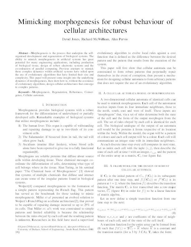 Mimicking morphogenesis for robust behaviour of cellular architectures Thumbnail