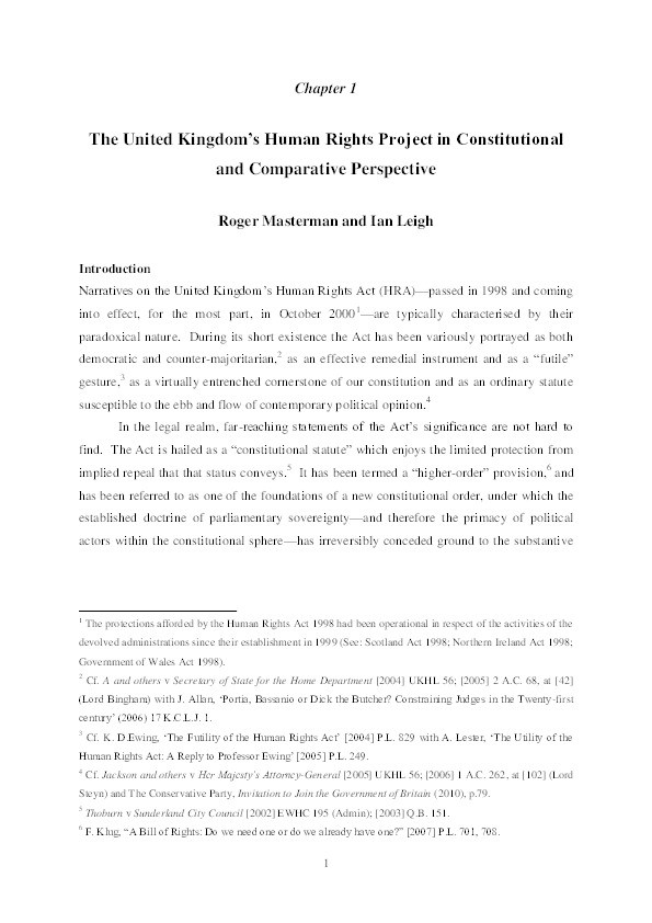 The United Kingdom's Human Rights Project in Constitutional and Comparative Perspective Thumbnail