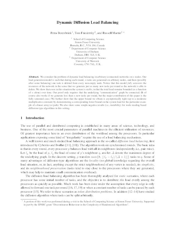 Dynamic diffusion load balancing Thumbnail