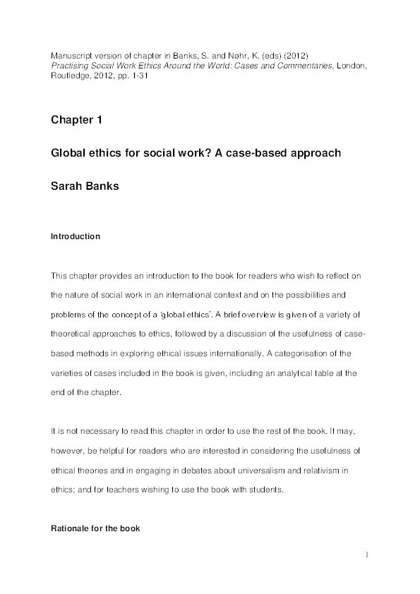 Global ethics for social work? A case-based approach Thumbnail
