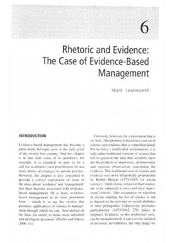 Rhetoric and evidence: the case of evidence-based management Thumbnail