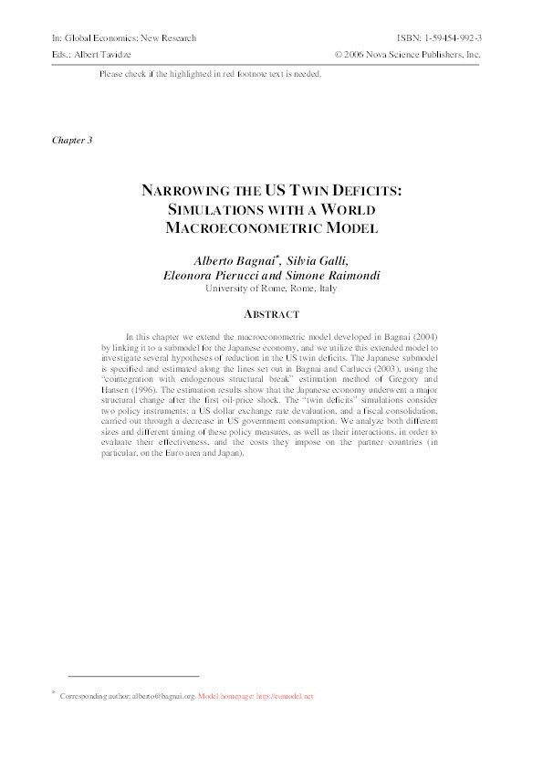 Narrowing the US Twin Deficits: Simulations with a World Macroeconomic Model Thumbnail