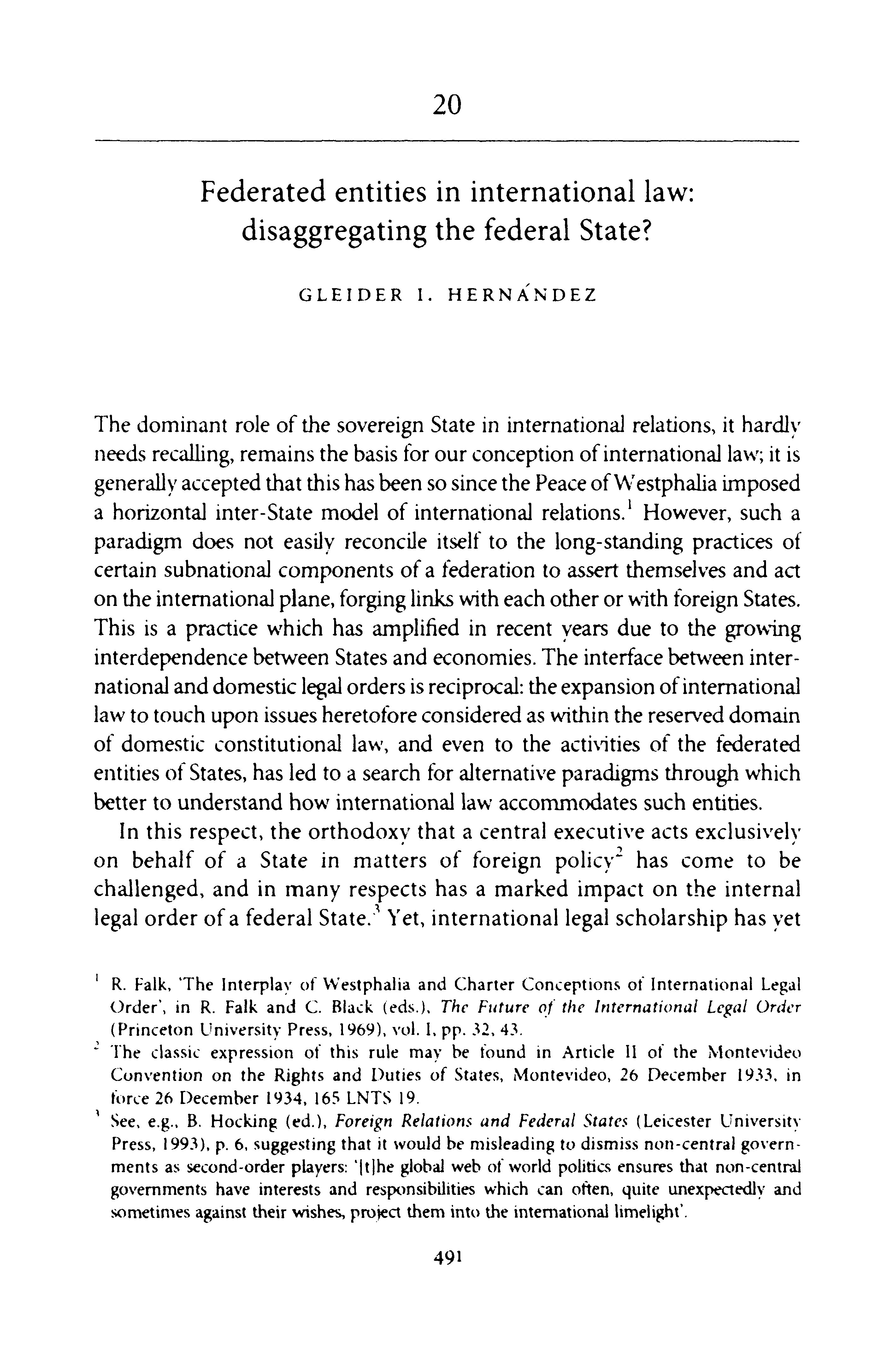 Federated Entities in International Law: disaggregating the federal state? Thumbnail