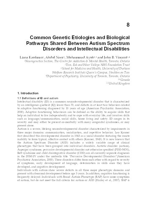 Common Genetic Etiologies and Biological Pathways Shared Between Autism Spectrum Disorders and Intellectual Disabilities Thumbnail