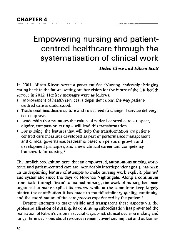 Empowering nursing and patient centred healthcare through the systematisation of clinical work Thumbnail