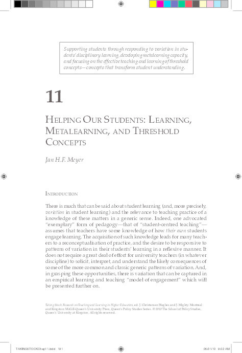 Helping our Students: Learning, Metalearning, and Threshold Concepts Thumbnail