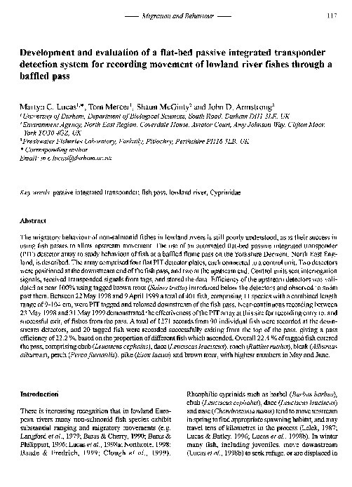 Development and evaluation of a flat-bed passive integrated transponder detection system for recording movement of lowland river fishes through a baffled pass Thumbnail