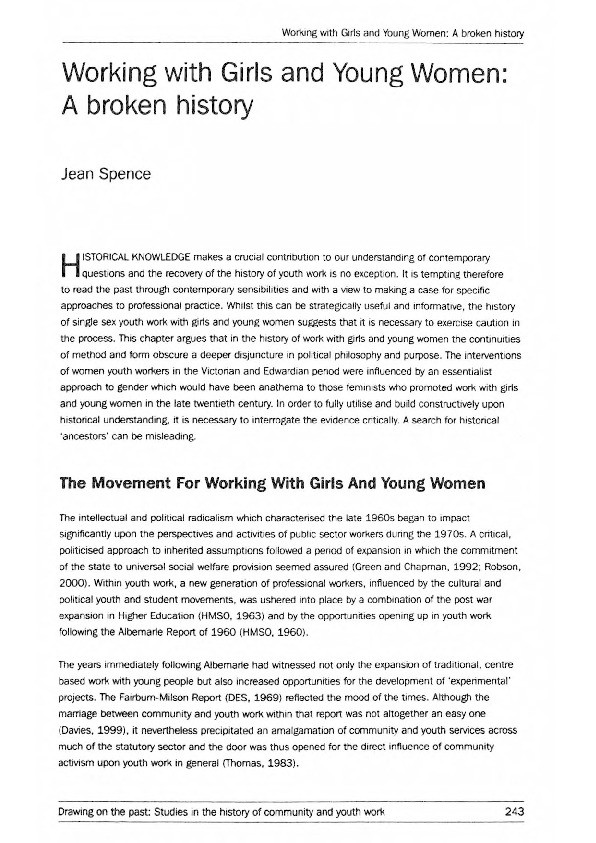 Working with girls and young women: a broken history Thumbnail