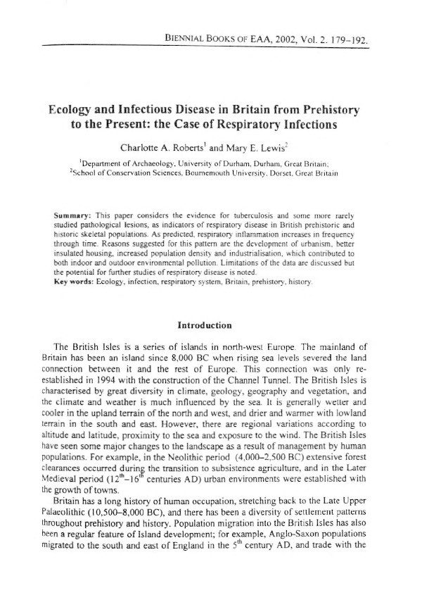 Ecology and infectious disease in Britain from prehistory to the present: the case of respiratory infection Thumbnail