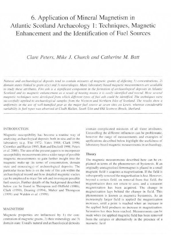 Application of mineral magnetism in Atlantic Scotland archaeology 1: techniques, magnetic enhancement and the identification of fuel sources Thumbnail