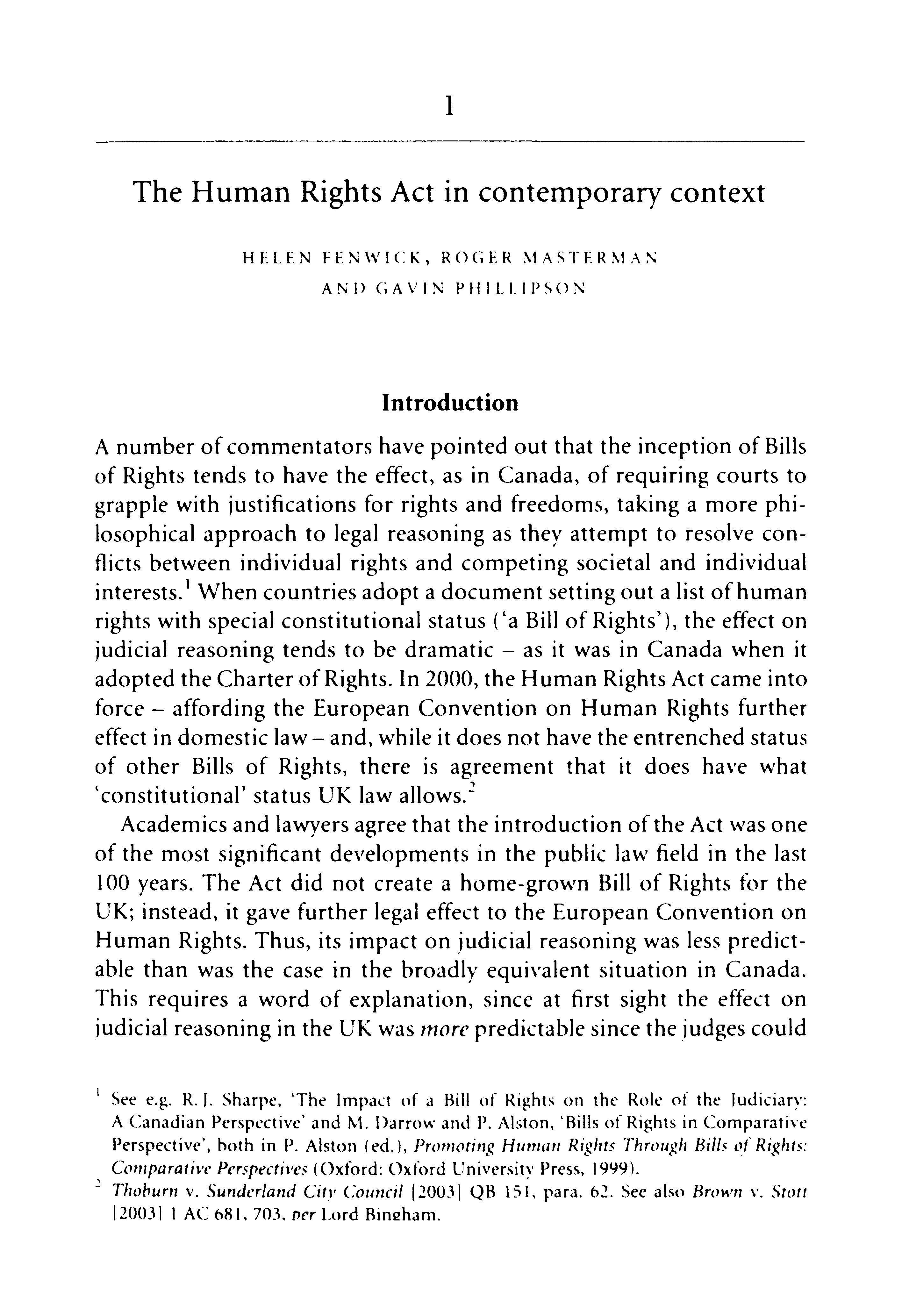 Introduction: The Human Rights Act in contemporary context Thumbnail